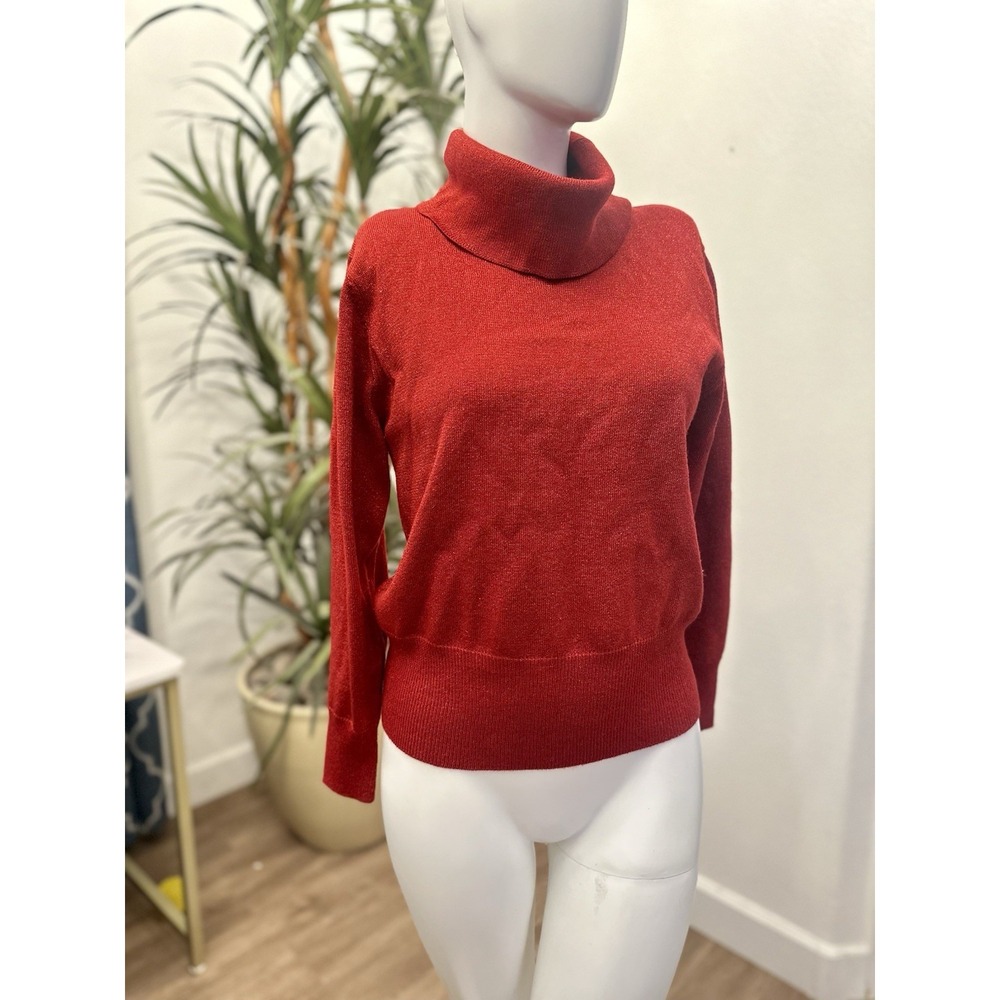 Dressbarn Sweater Women‎ Sz M Turtleneck Red Glittery Shimmery Holiday Roll Neck
